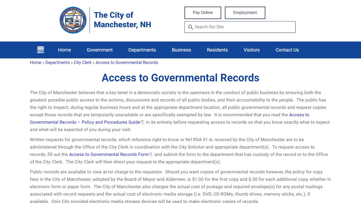Access to Governmental Records - Manchester, NH