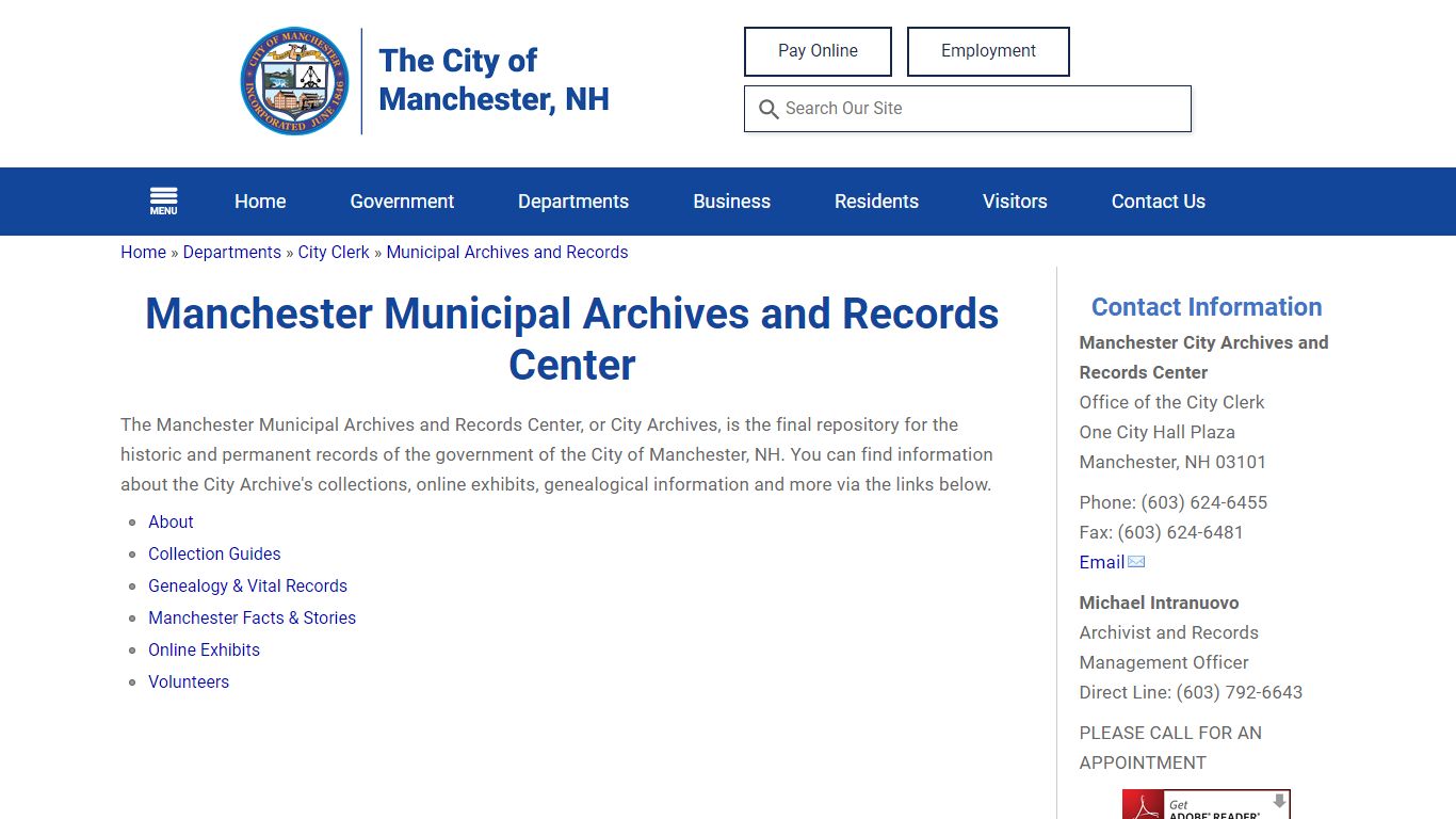 Municipal Archives and Records - Manchester, NH
